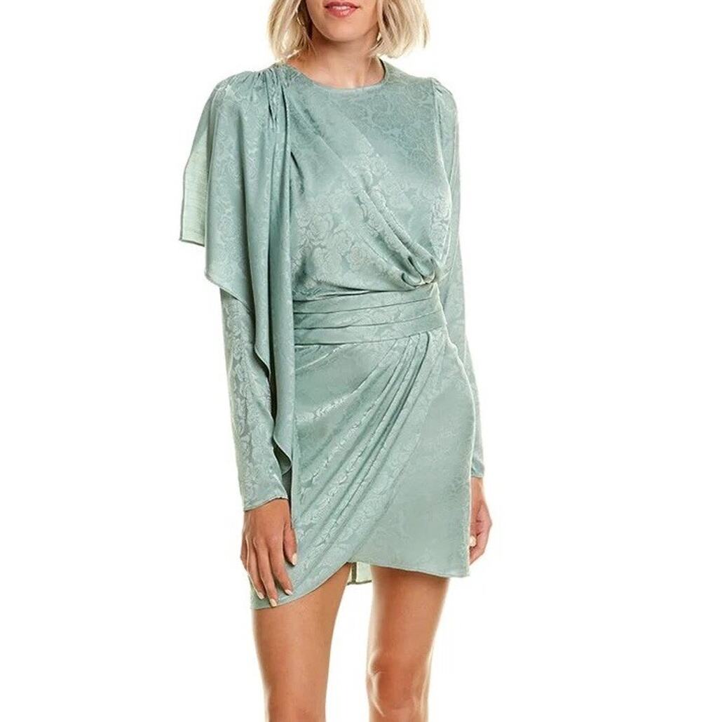 Ronny Kobo Shanaya Cocktail Drape Dress Sage Green Wedding Cocktail Size Small